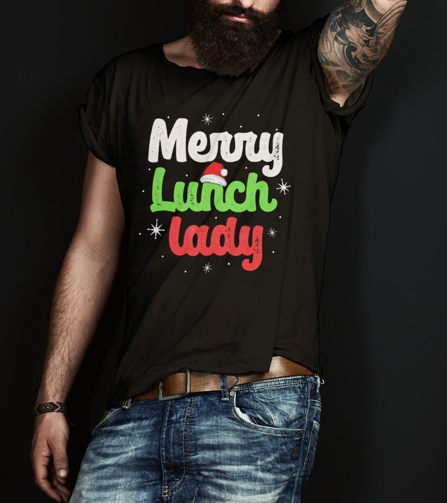 Merry Lunch Lady Christmas Santa Hat T-Shirt