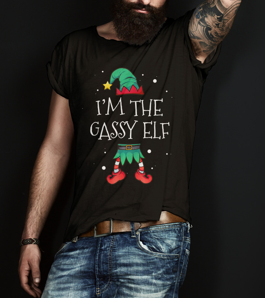 I'm The Gassy Elf Funny Christmas Humor With Elf Hat And Legs T-Shirt