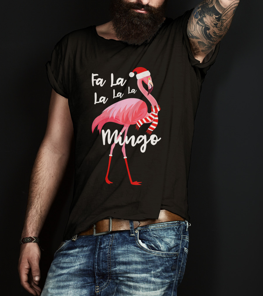 Fa La La La La Mingo Flamingo Santa Hat Holiday T-Shirt