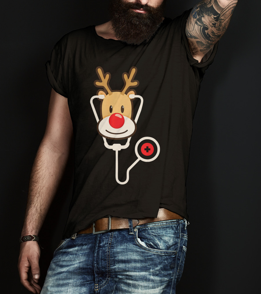 Cute Moose Reindeer Stethoscope Nurse T-Shirt