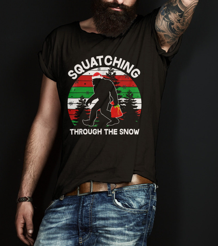 Squatching Through The Snow Santa Bigfoot T-Shirt
