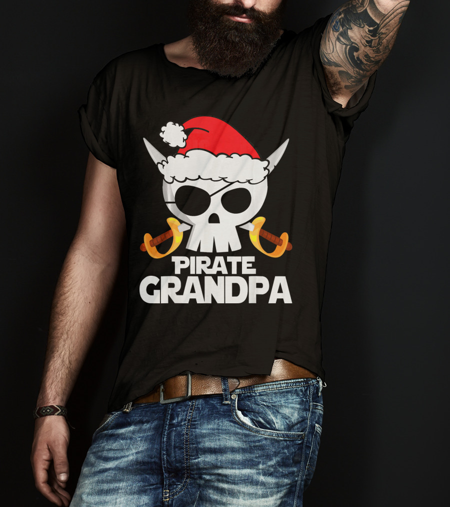 Pirate Grandpa Santa Skull With Swords Christmas Humor T-Shirt