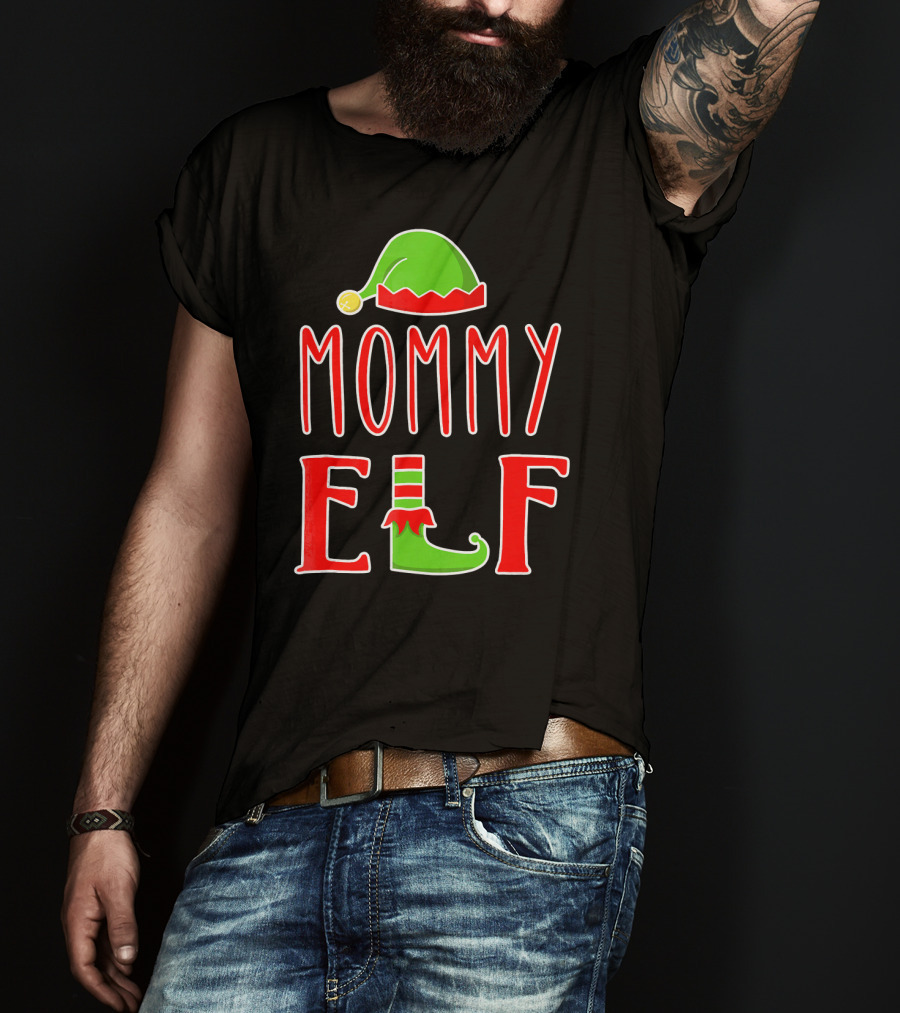 Mommy Elf Christmas Family Matching Hat And Shoe T-Shirt