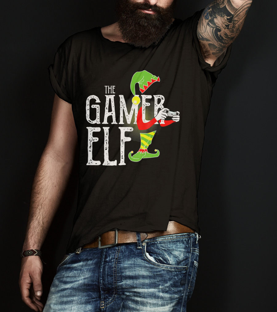 The Gamer Elf With Controller And Festive T-Shirt