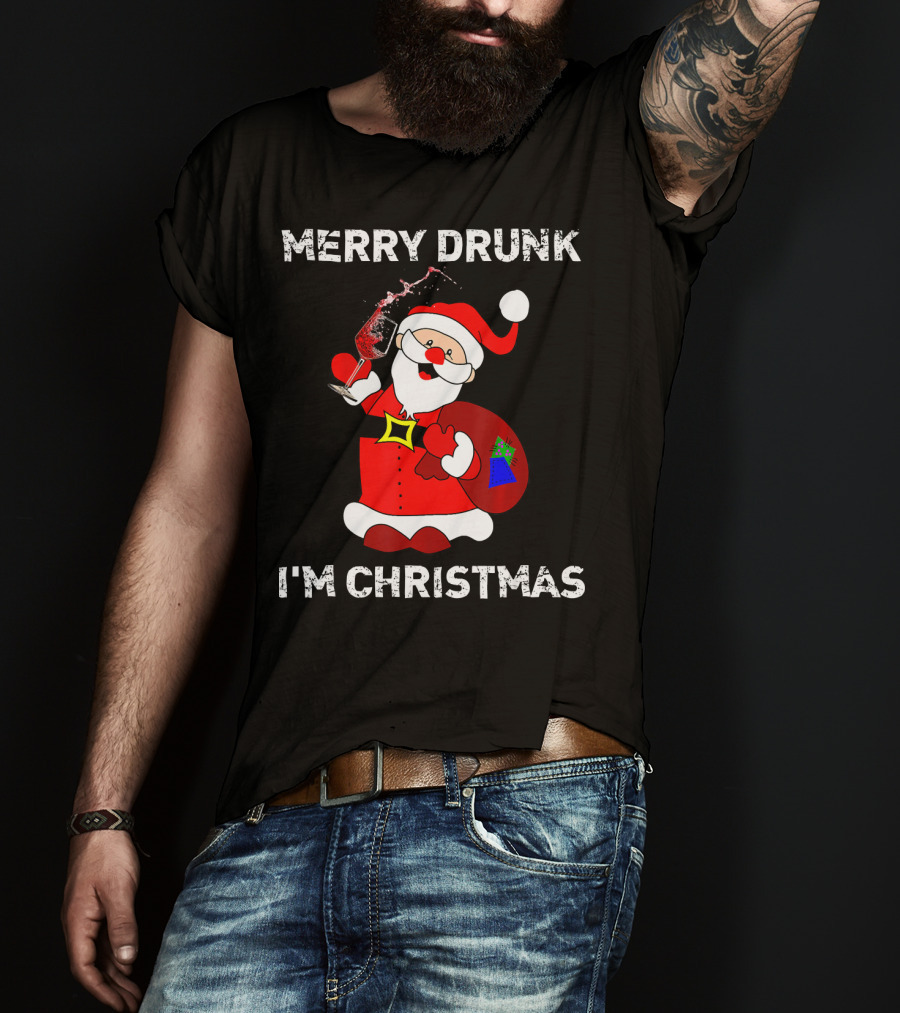 Merry Drunk I'm Christmas Santa With Wine T-Shirt
