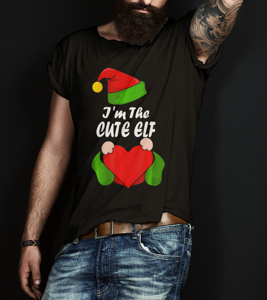 I'm The Cute Elf Red Heart Christmas Hat T-Shirt
