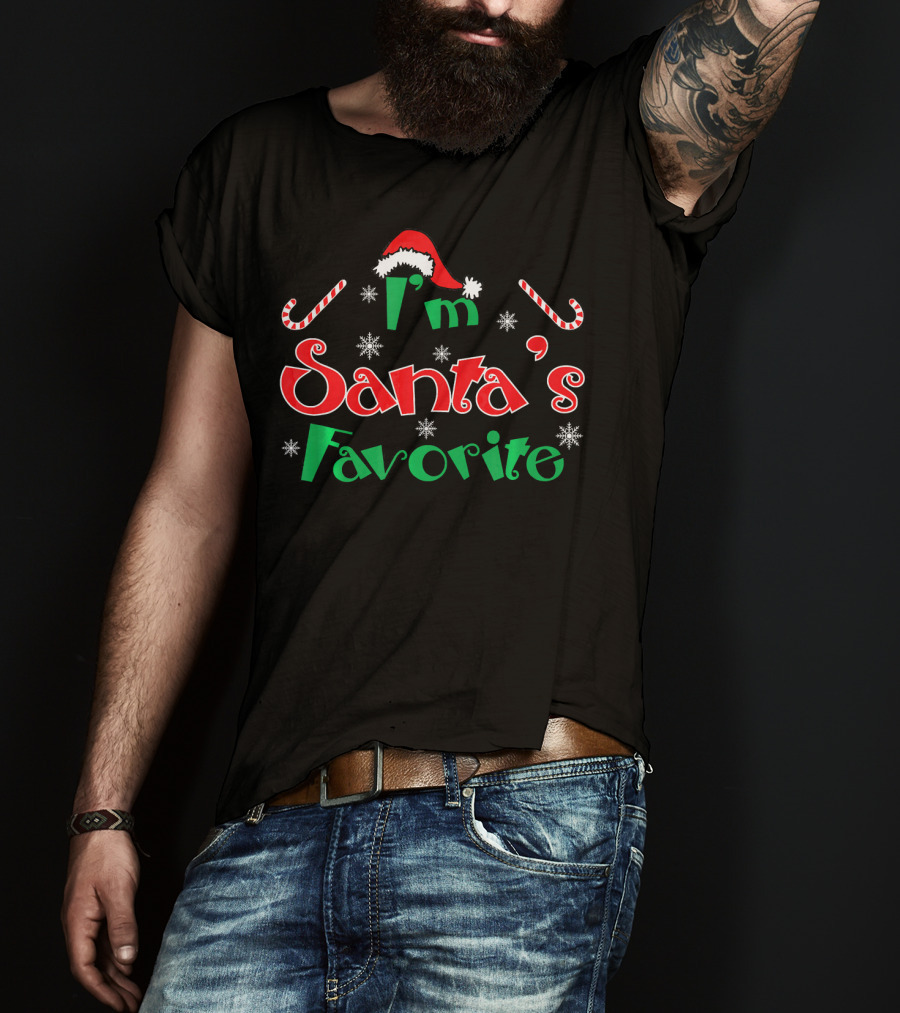 I'm Santa's Favorite Christmas Hat Candy Canes Snowflakes T-Shirt