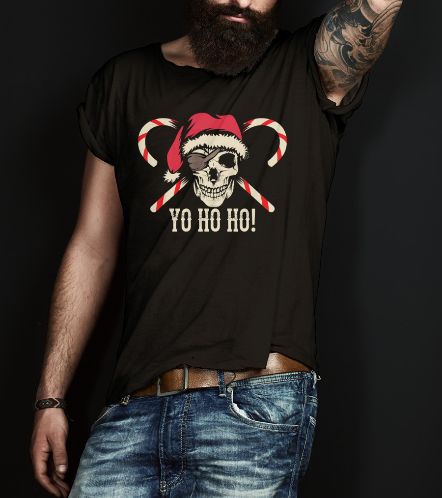 Yo Ho Ho Christmas Skull With Pirate Candy Canes T-Shirt