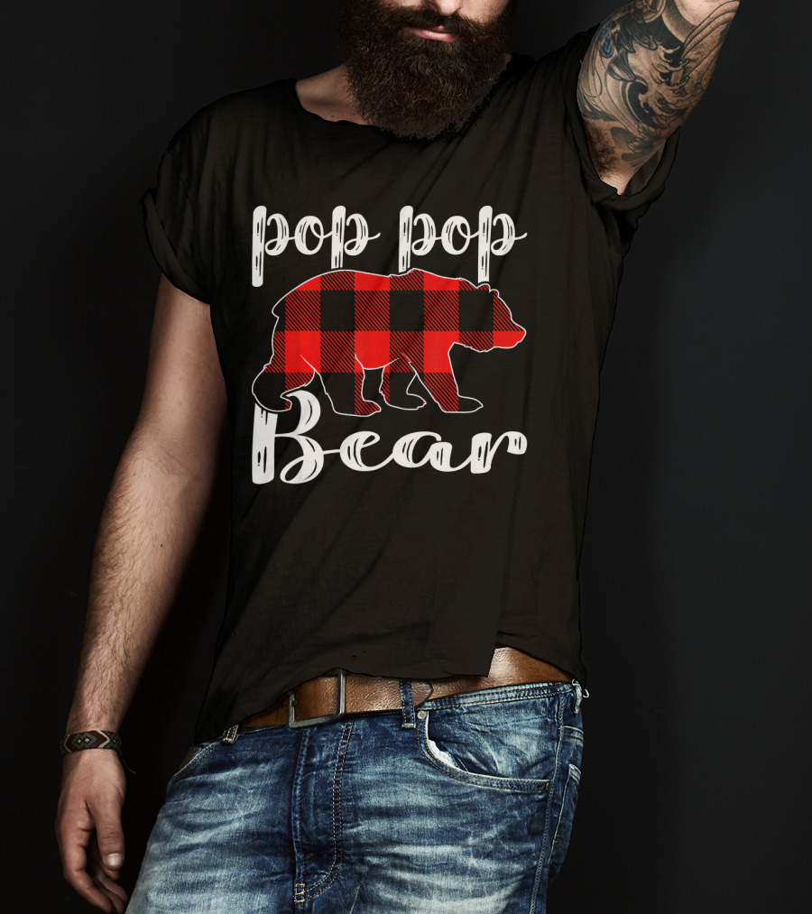 Pop Pop Bear Plaid Christmas Matching Holiday T-Shirt