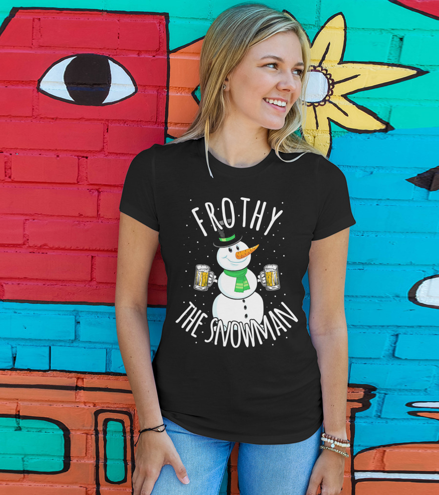 Frothy The Snowman Funny Christmas Beer T-Shirt