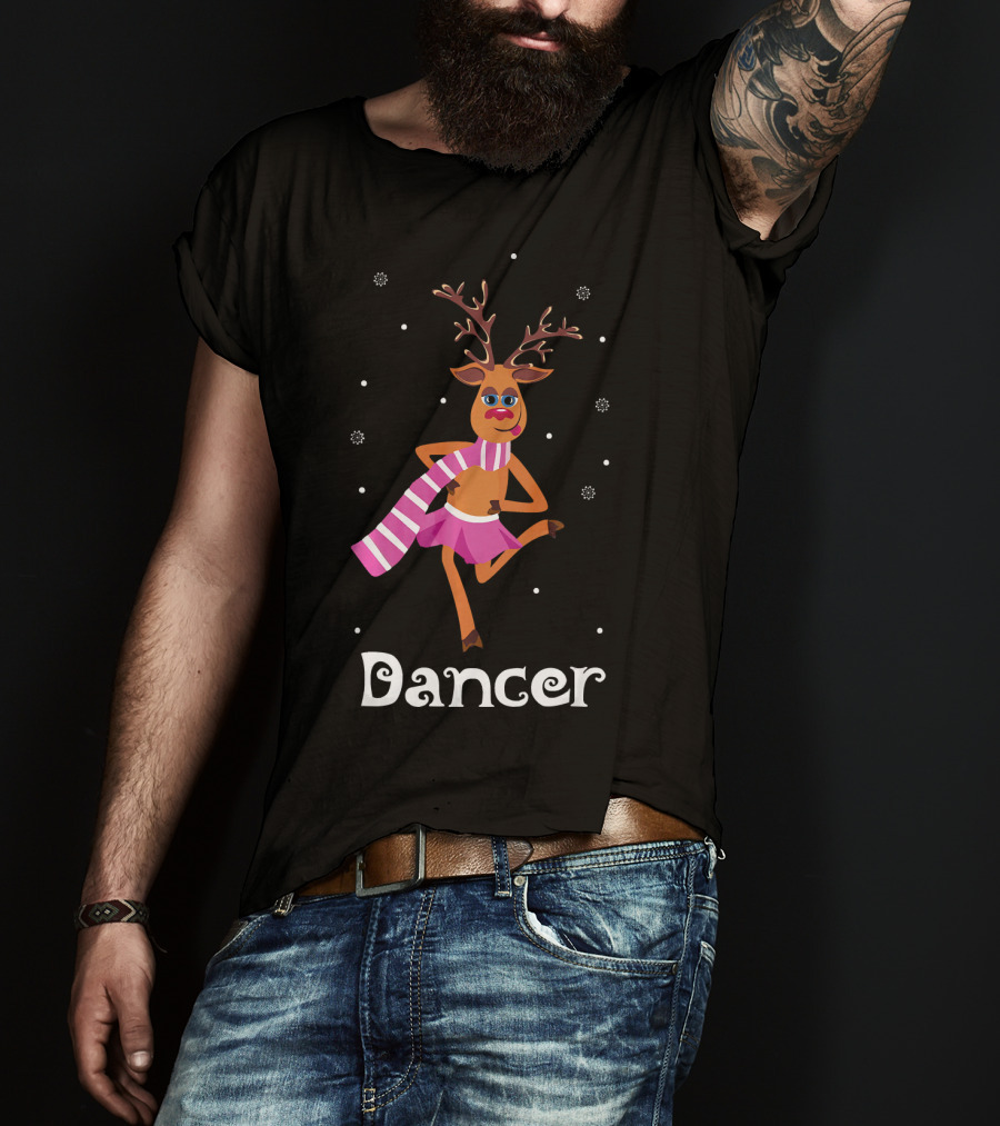 Dancer Pink Skirt Reindeer Girl With Antlers T-Shirt