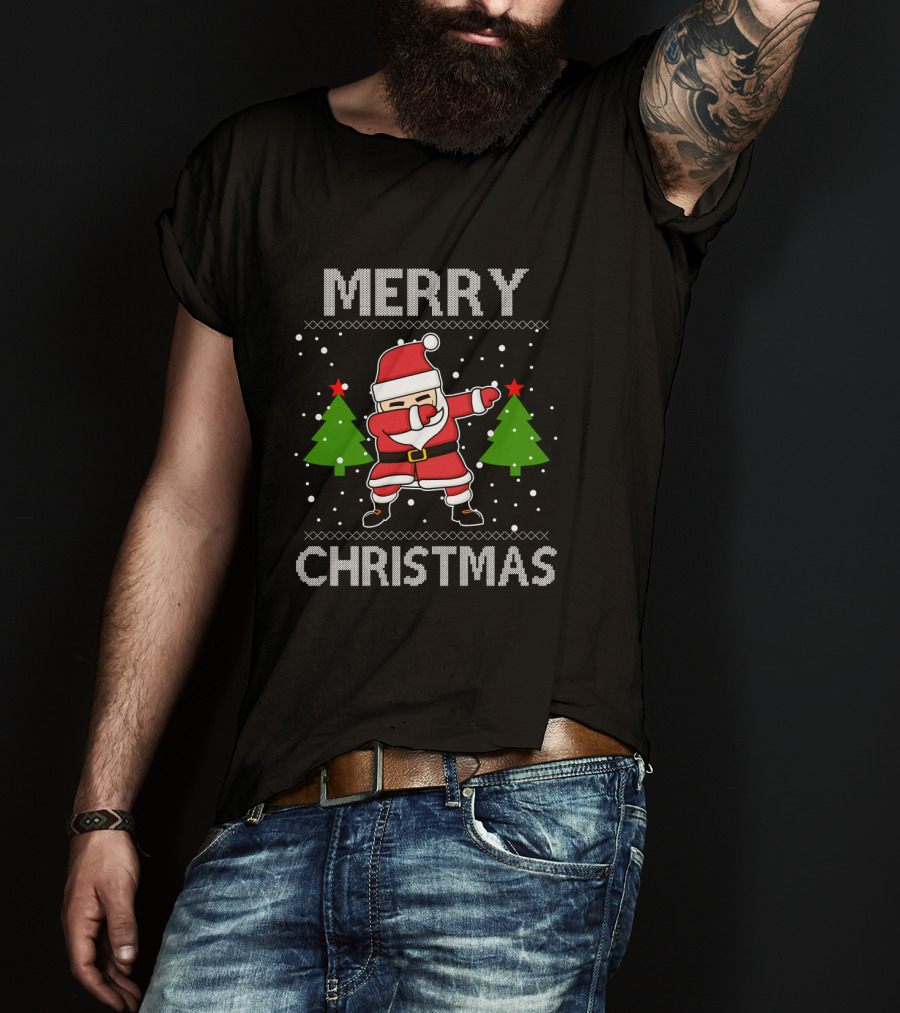 Merry Christmas Santa Dabbing With Christmas Trees T-Shirt
