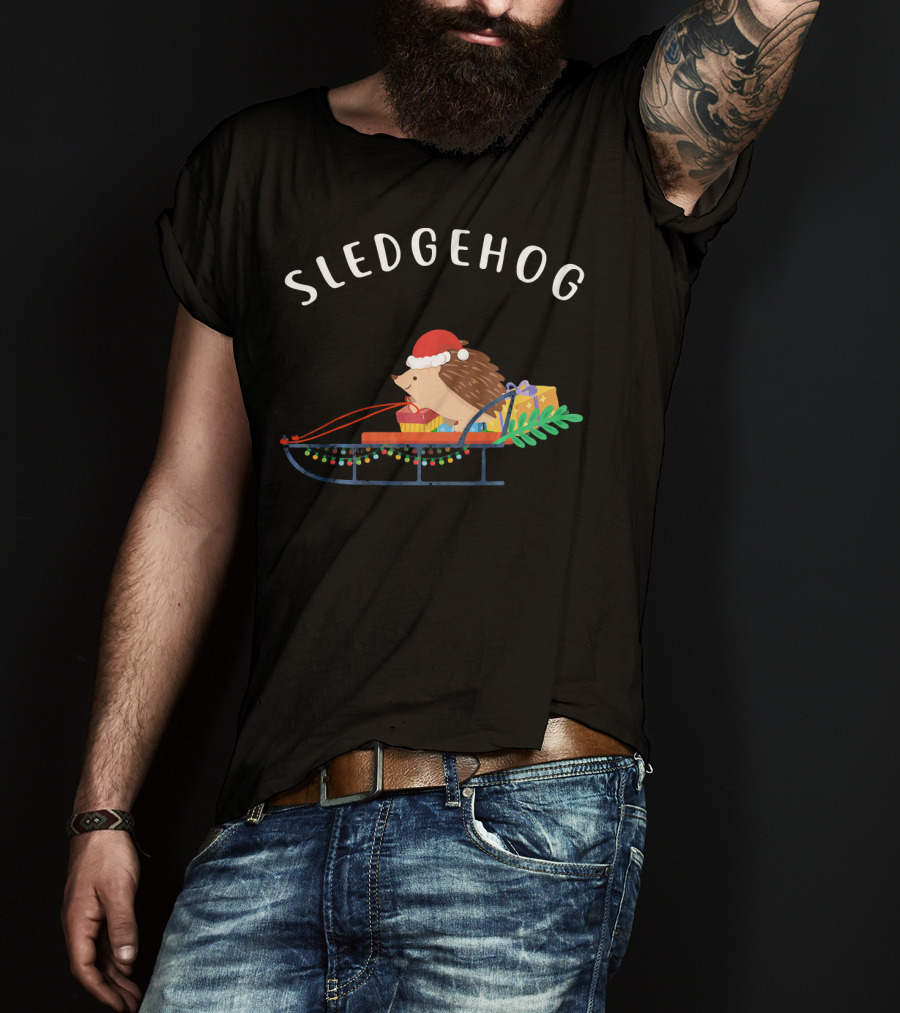 Sledgehog Santa Hedgehog On Christmas Sled With Presents T-Shirt