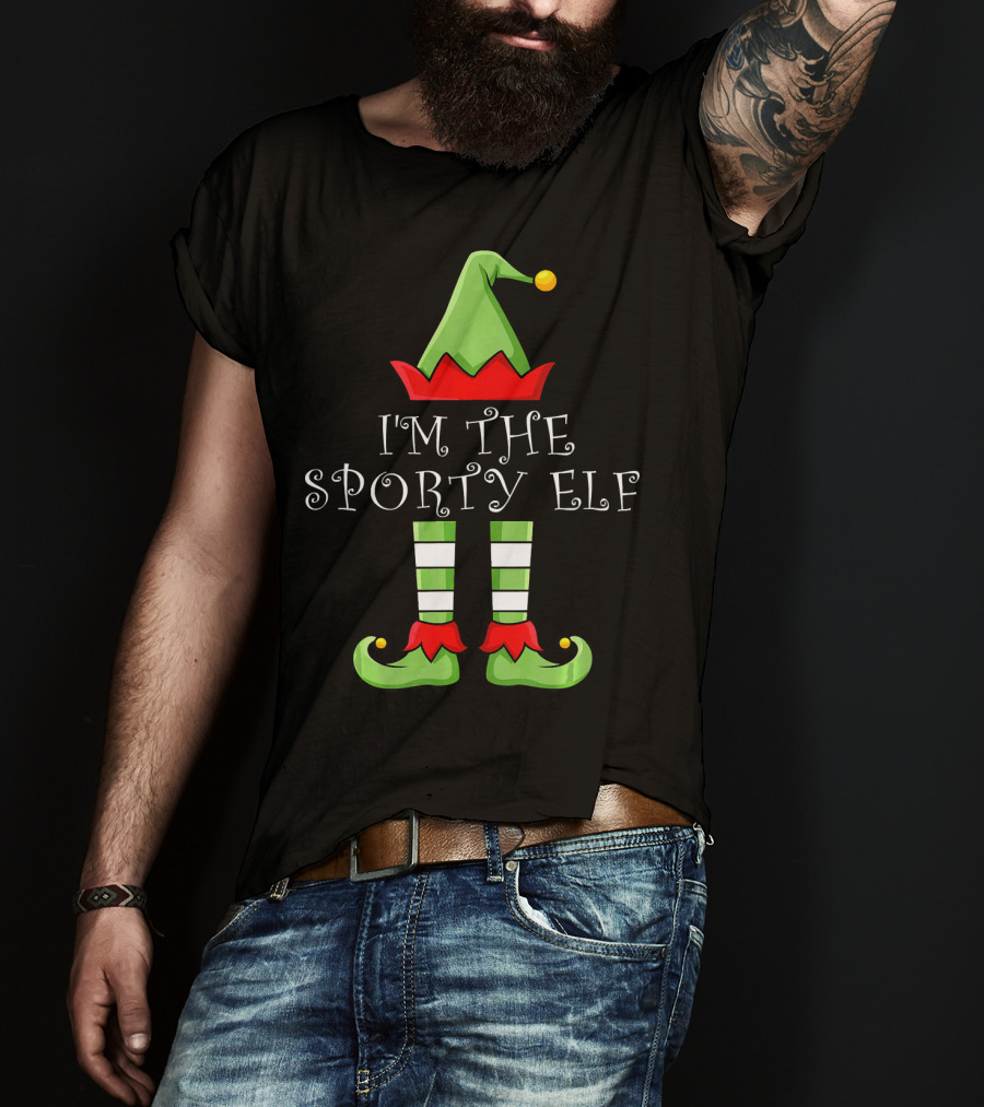 I'm The Sporty Elf Christmas Hat And Striped Shoes T-Shirt