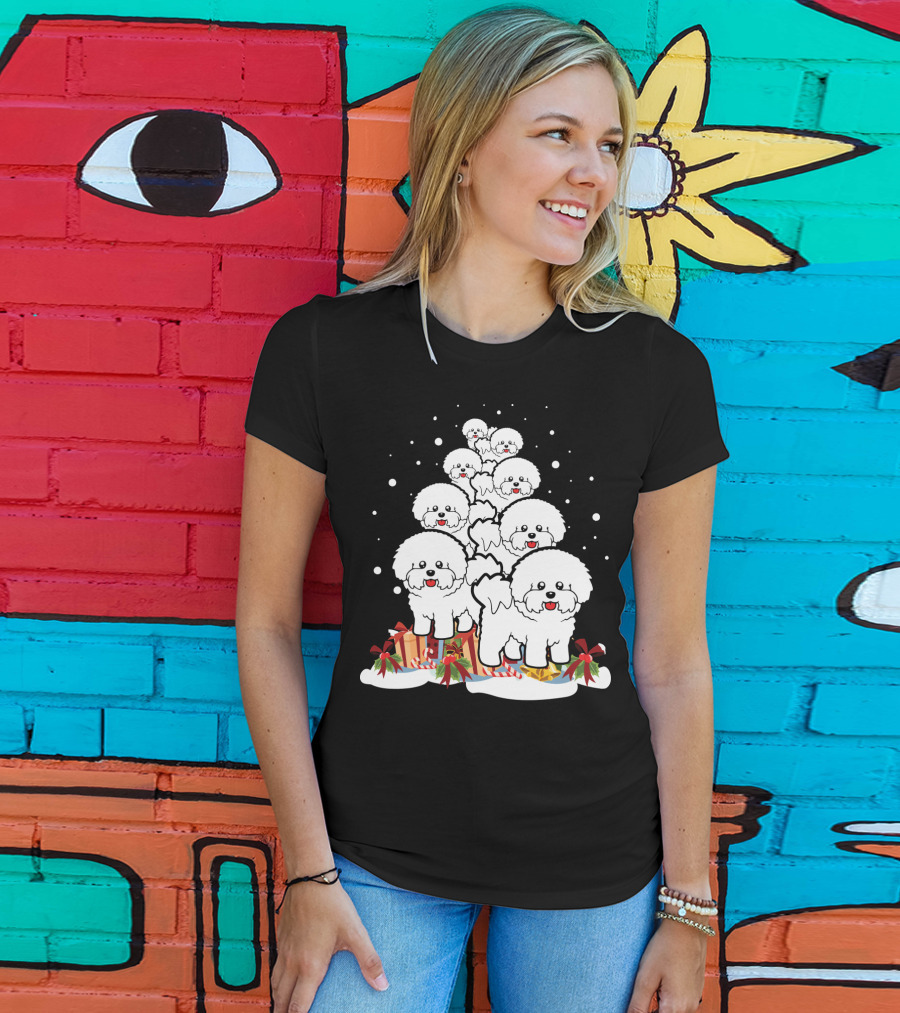 Bichon Frise Christmas Tree With Gifts And Snowflakes T-Shirt