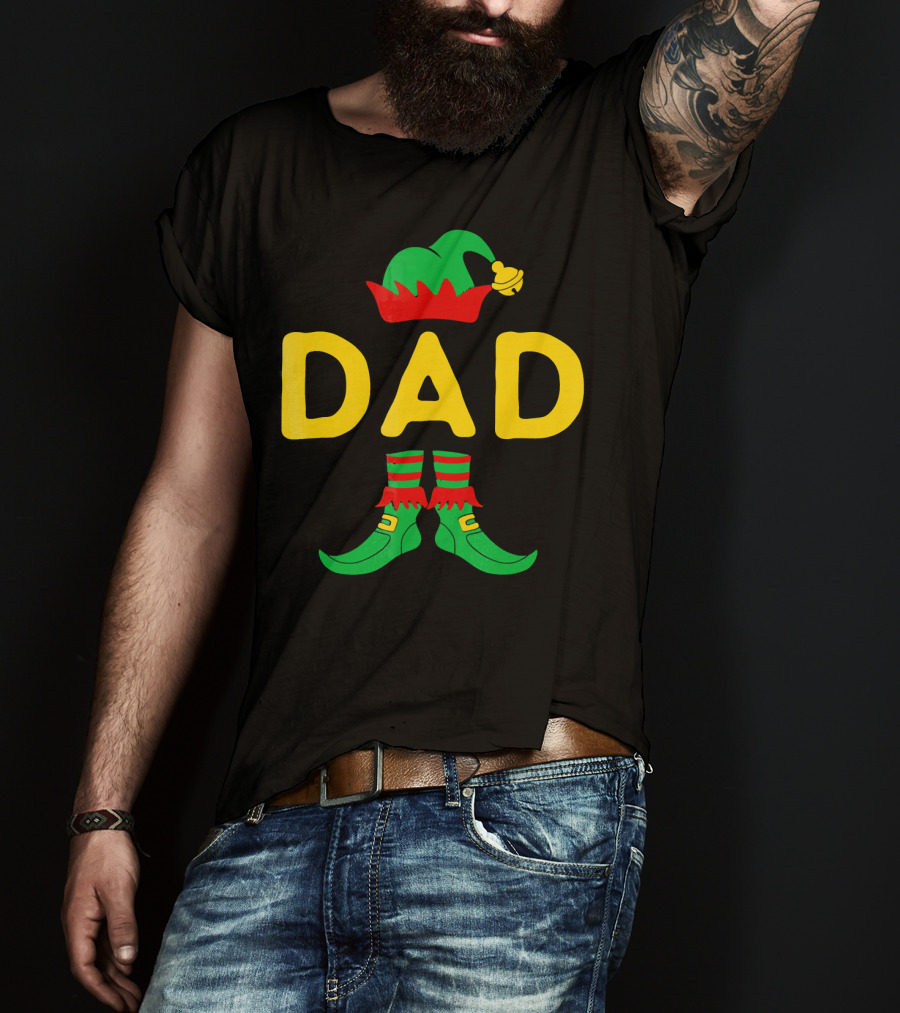 Dad Elf Hat And Boots Festive Christmas Family Mat T-Shirt
