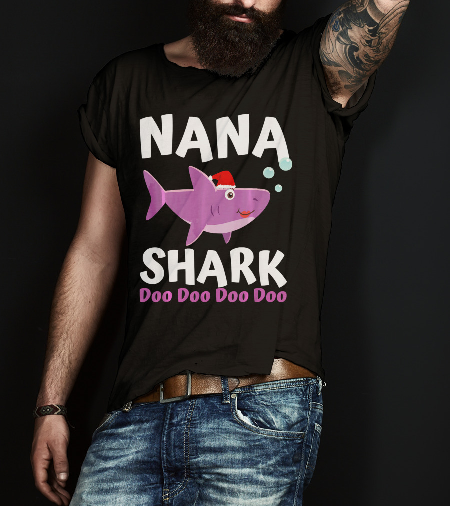 Nana Shark Doo Doo Doo Doo Christmas Santa Hat T-Shirt
