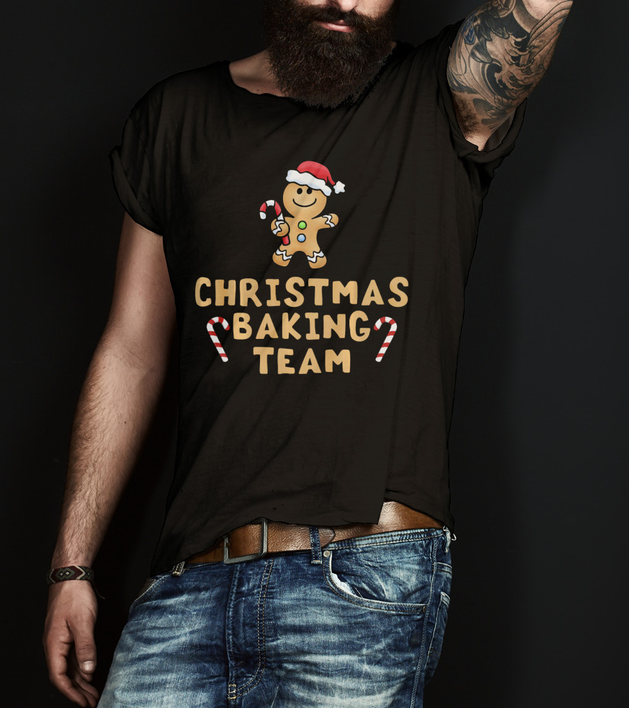 Christmas Baking Team Gingerbread Man Candy Canes And Santa Hat T-Shirt