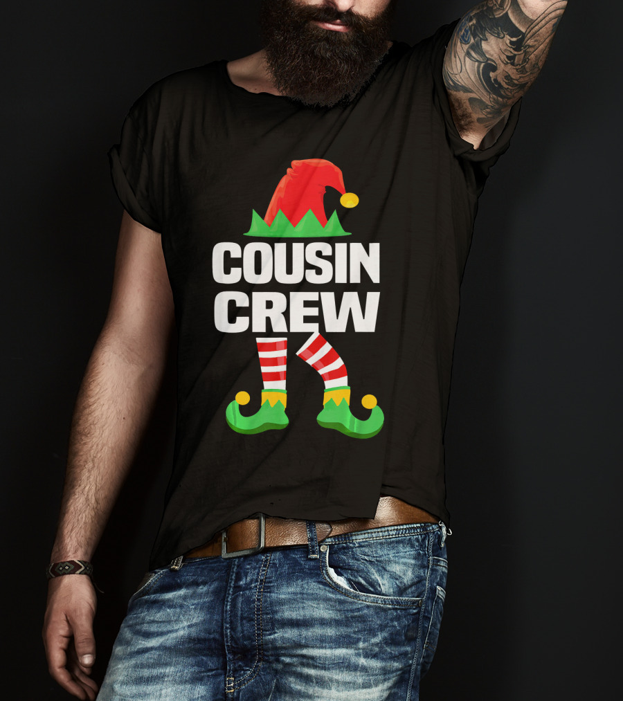 Cousin Crew Elf Hat Striped Legs Christmas T-Shirt