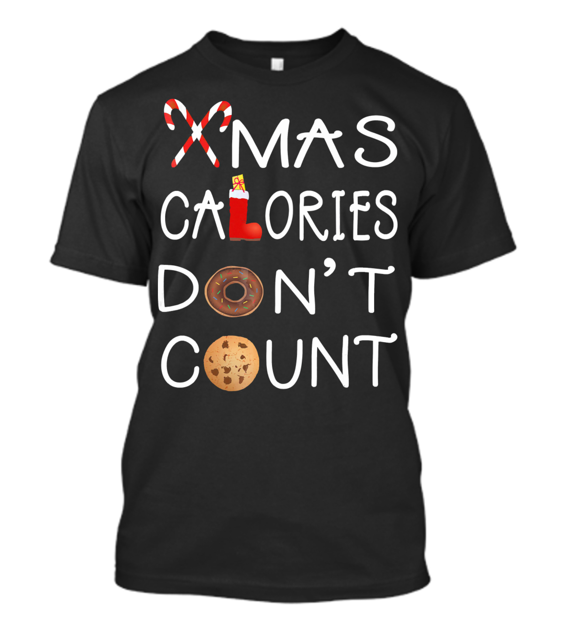 Xmas Calories Don't Count Candy Cane Boot Donut Cookie T-Shirt