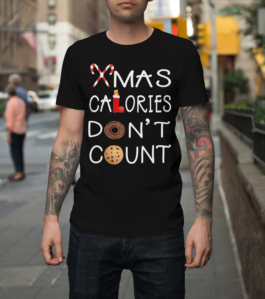 Xmas Calories Don't Count Candy Cane Boot Donut Cookie T-Shirt