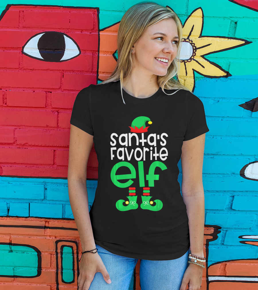 Santa's Favorite Elf Festive Outfit With Hat And Shoes T-Shirt