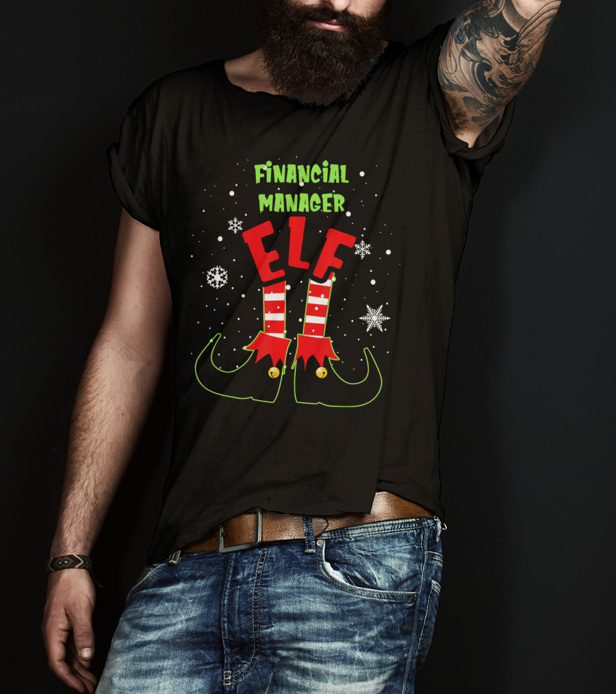 Financial Manager Elf Christmas Snowflake Striped Socks T-Shirt