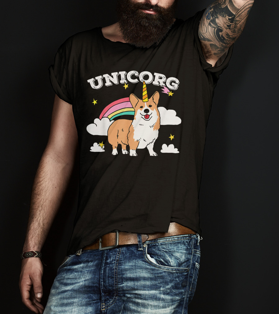 Unicorg Rainbow Unicorn Corgi With Stars And Clouds Birthday T-Shirt