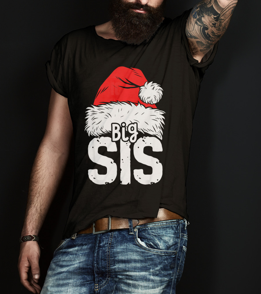 Big Sis Christmas Santa Hat Family T-Shirt