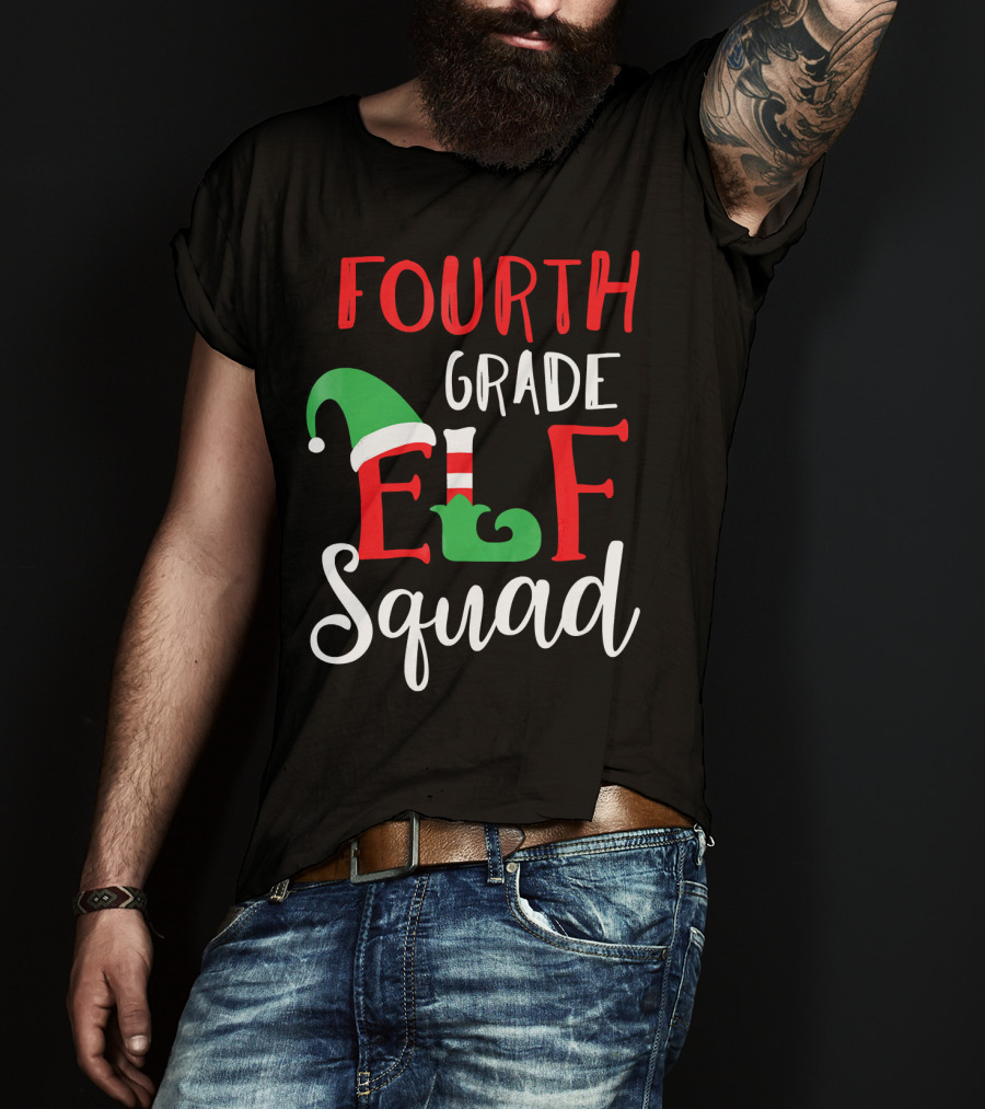 Fourth Grade Elf Squad Christmas Teacher T-Shirt