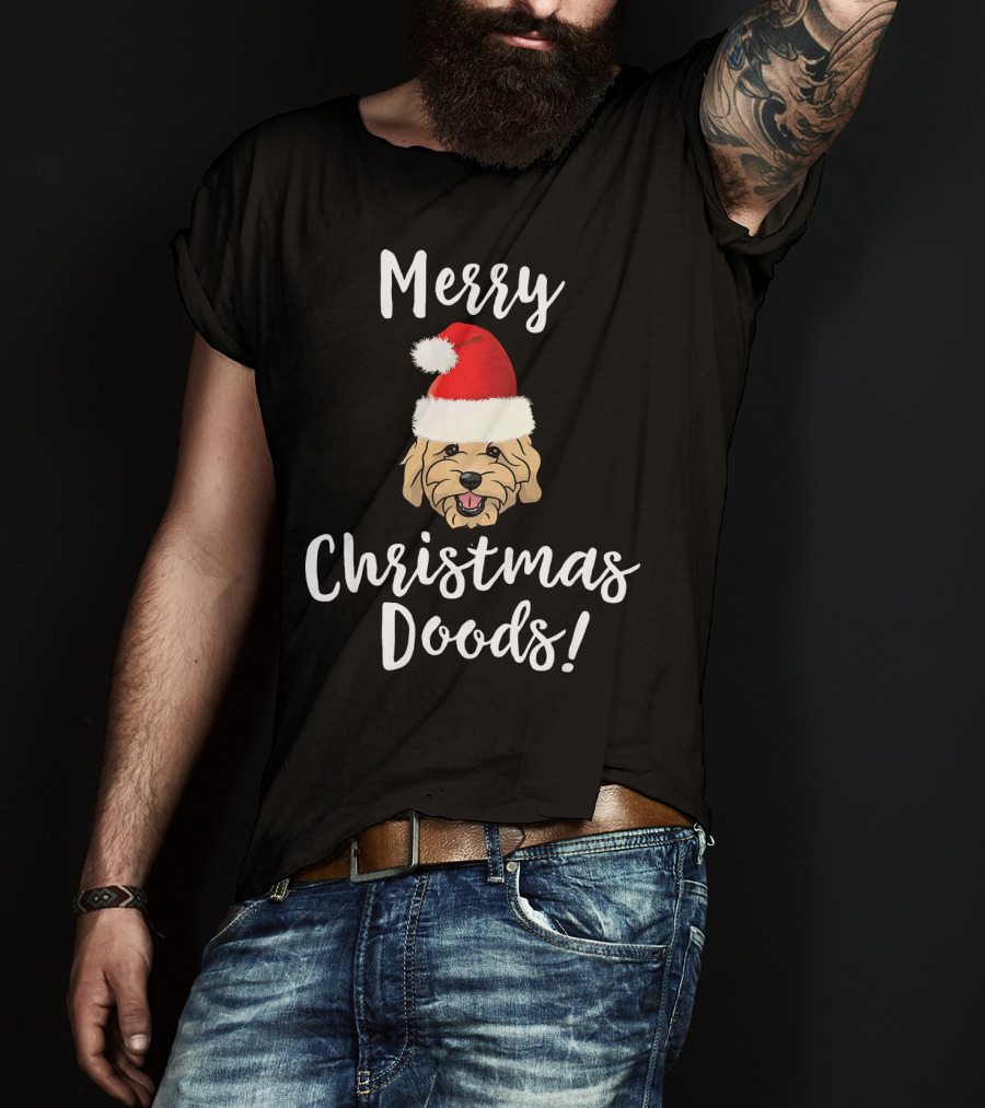 Merry Christmas Doods Santa Hat Goldendoodle Dog T-Shirt