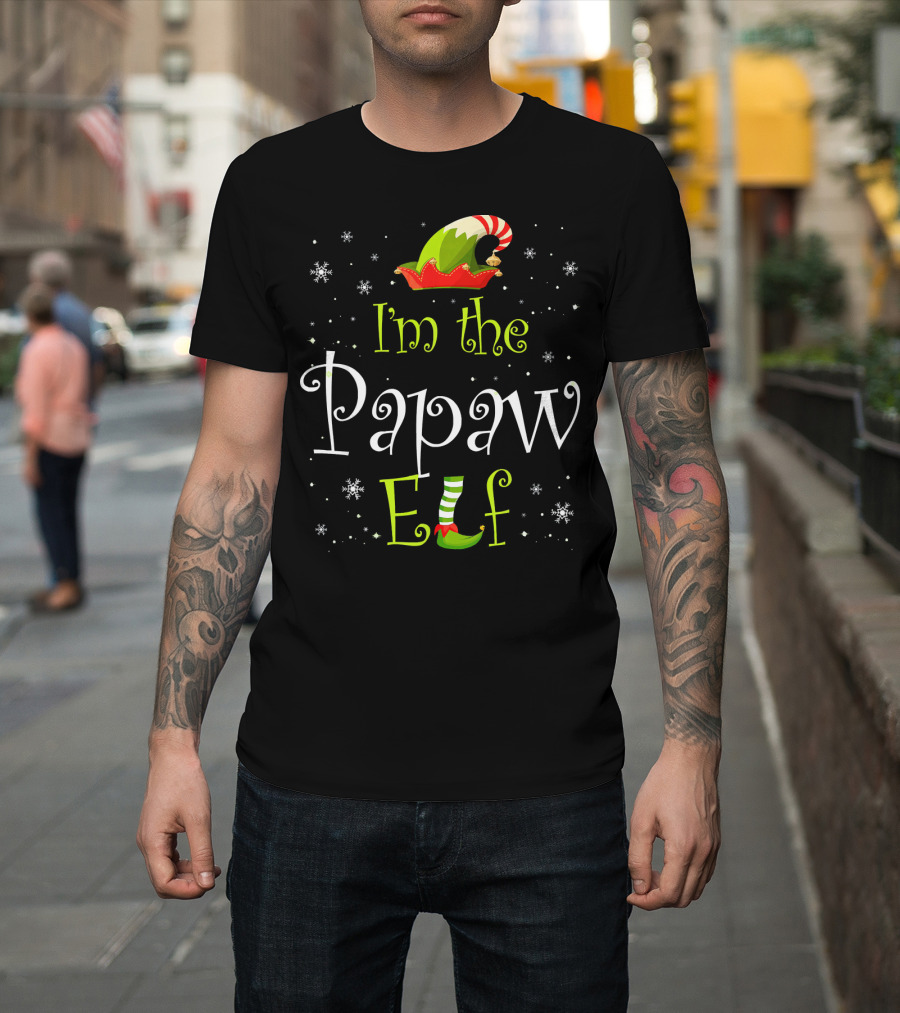 I'm The Papaw Elf Matching Family Group Christmas Snowflakes Hat And Shoe T-Shirt