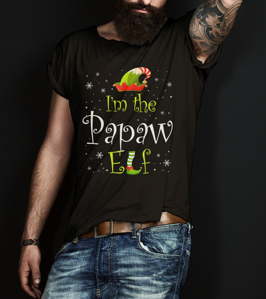 I'm The Papaw Elf Matching Family Group Christmas Snowflakes Hat And Shoe T-Shirt