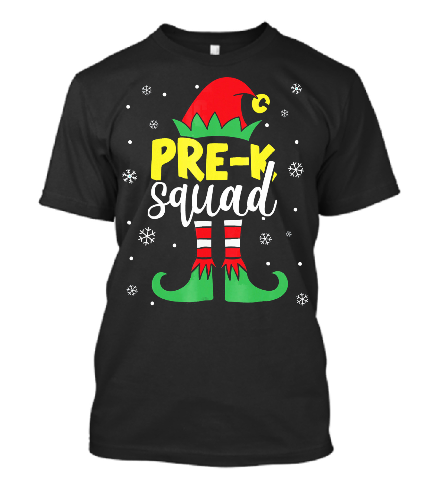 Pre K Squad Teacher Elf Christmas Snowflakes T-Shirt