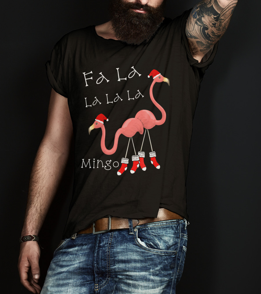 Fa La La La La La Mingo Pink Flamingo Christmas Santa T-Shirt