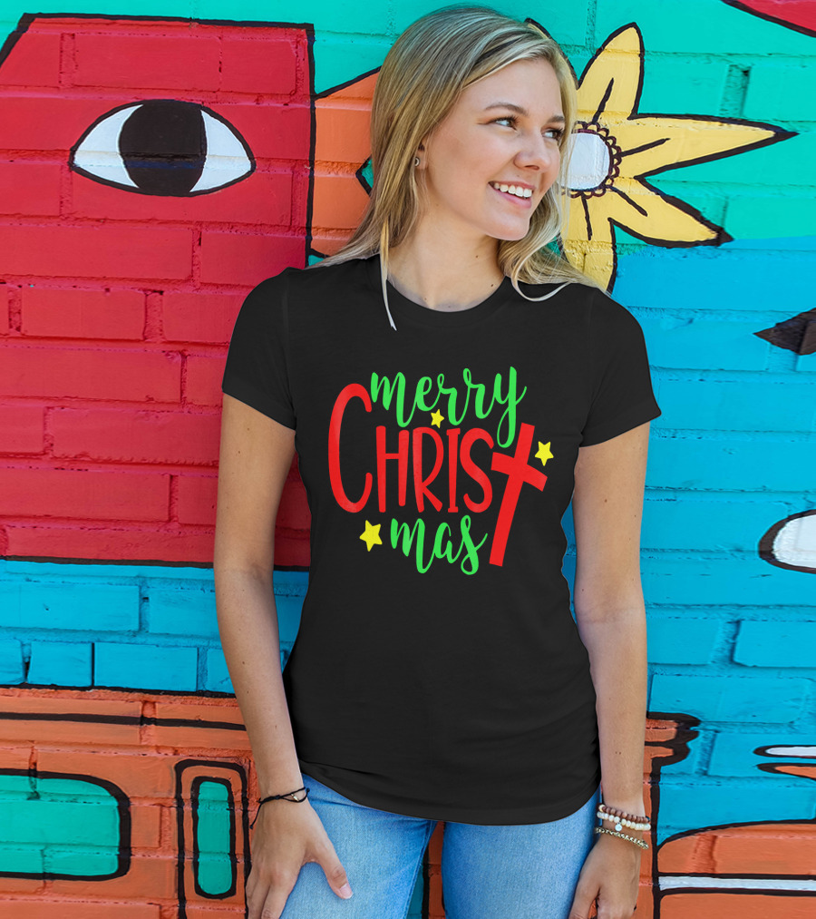 Merry Christmas Christian Cross Stars T-Shirt