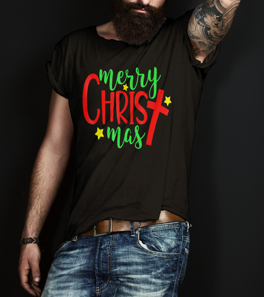 Merry Christmas Christian Cross Stars T-Shirt