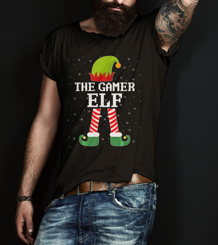 The Gamer Elf Christmas Video Games Holiday Pixelated T-Shirt