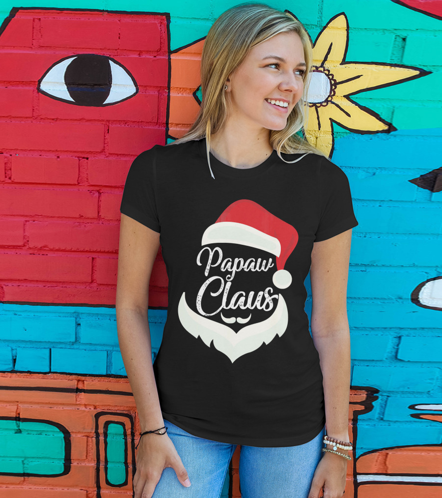 Papaw Claus Santa Hat White Beard Festive Christmas T-Shirt