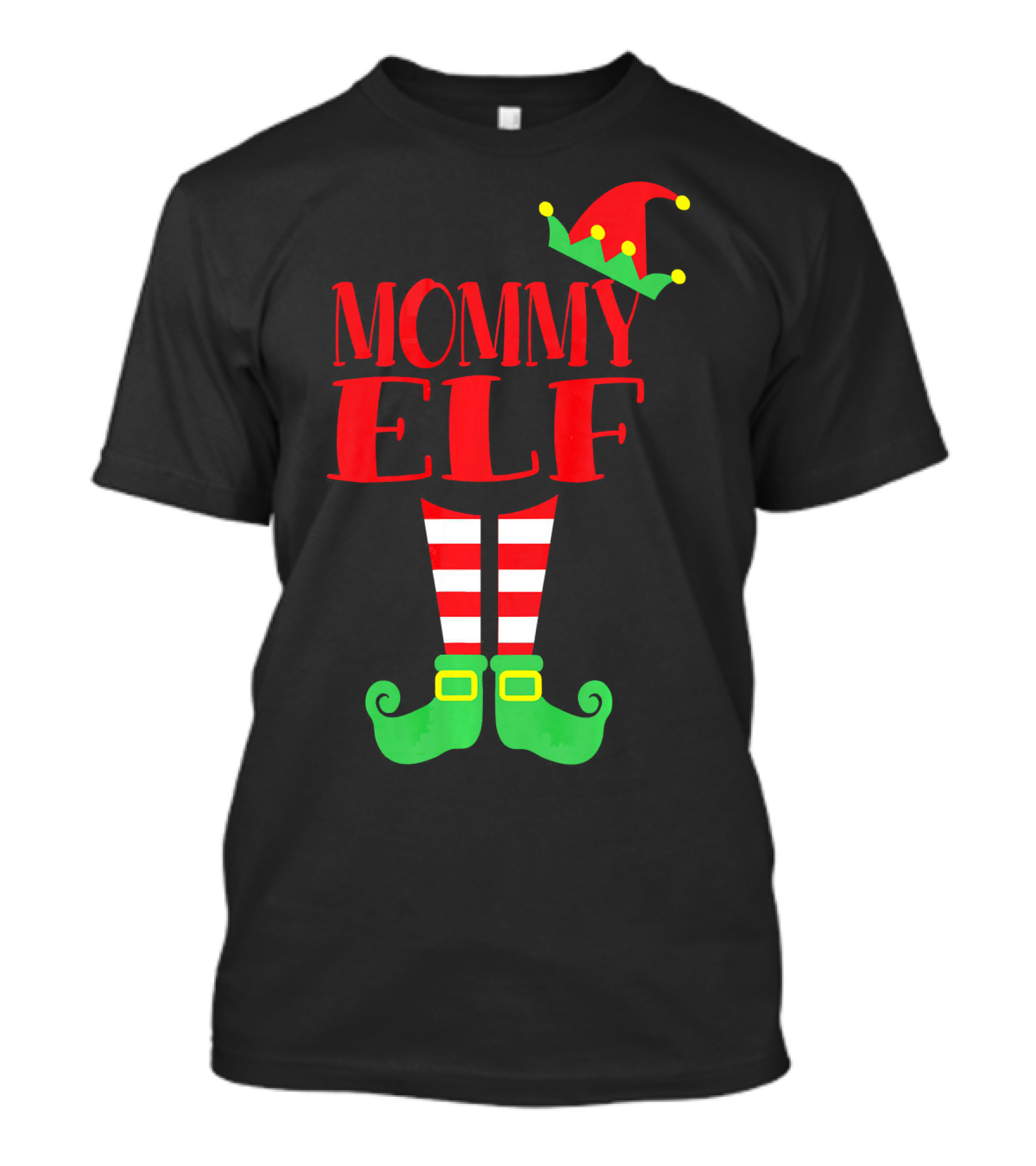 Mommy ELF Christmas Hat And Striped Socks Festive Season T-Shirt