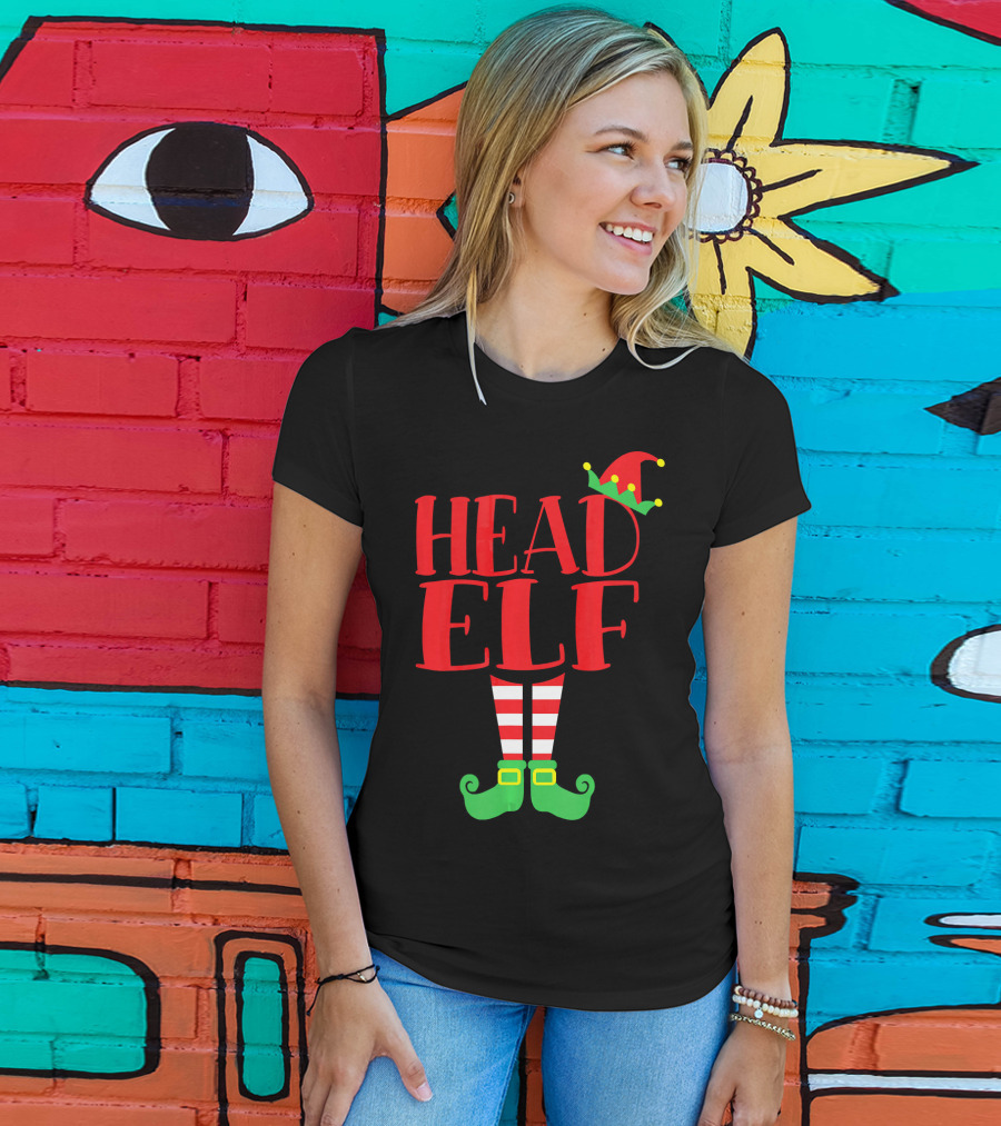Head Elf Christmas Season Dad Hat Striped Red White Socks Green Shoes T-Shirt