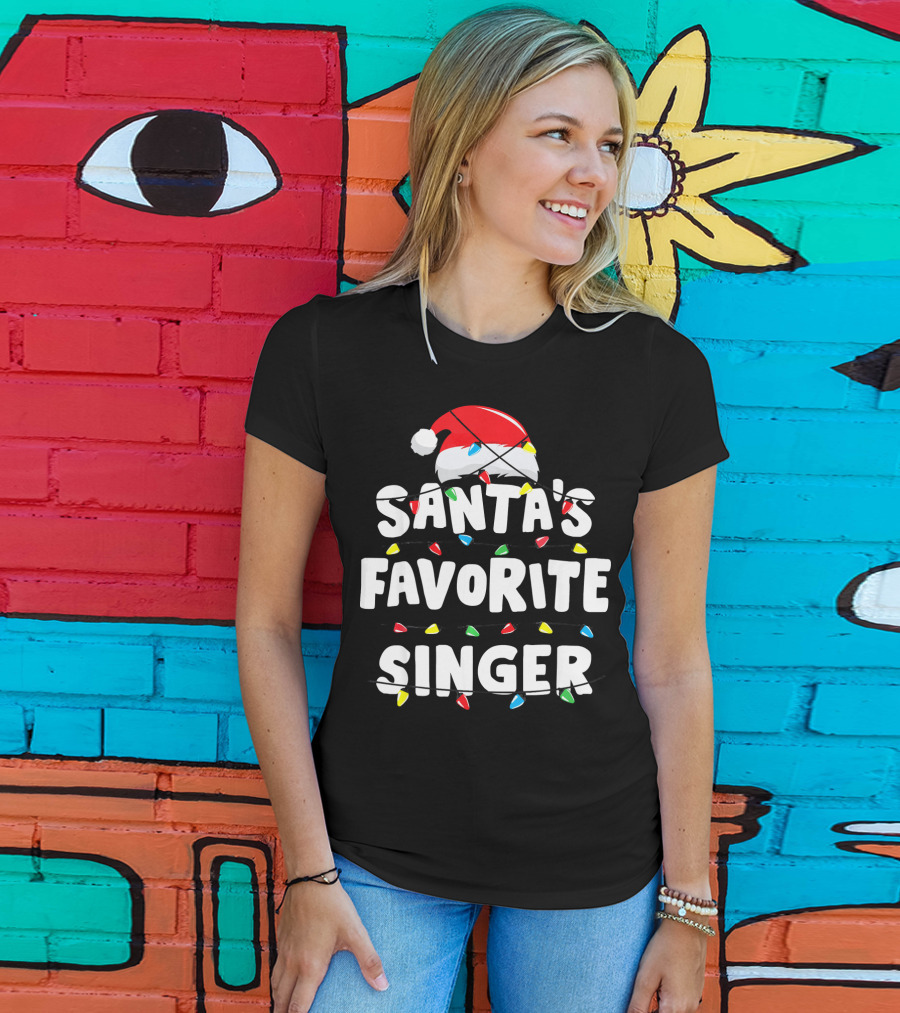 Santa's Favorite Singer Christmas Lights Santa Hat T-Shirt