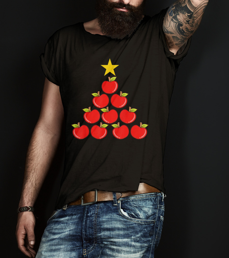 Apple Doctor Away Healthy Lifestyle Christmas Apple Tree T-Shirt