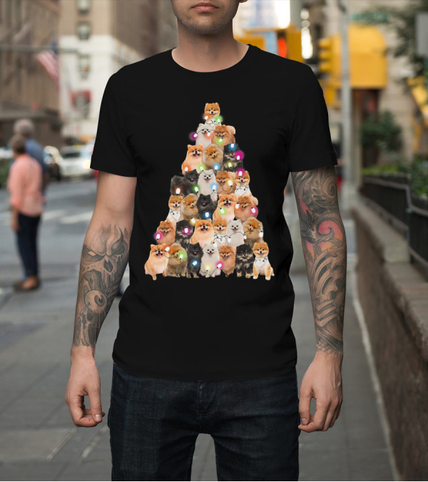 Shirt: Holiday Cheer Pomeranian Christmas Tree of Festive Pups T-Shirt Holiday Cheer Pomeranian Christmas Tree of Festive Pups T-Shirt