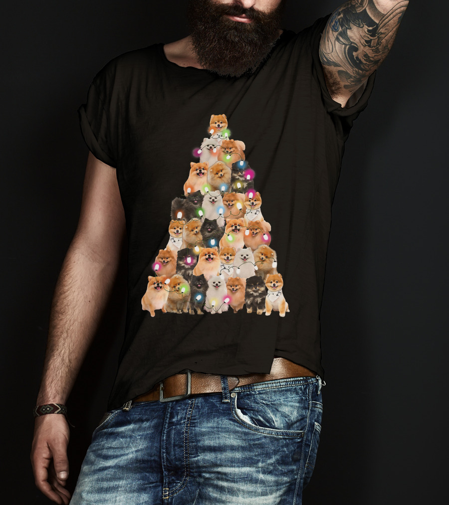 Holiday Cheer Pomeranian Christmas Tree Of Festive Pups T-Shirt