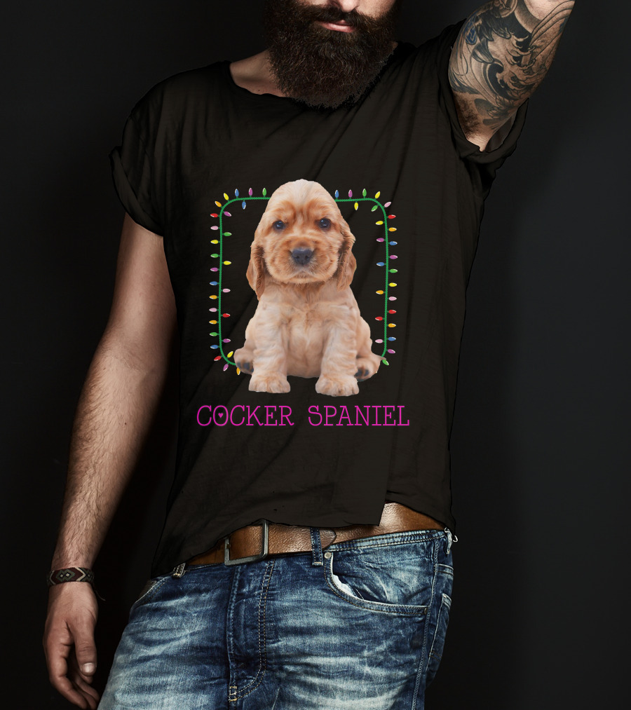 Cocker Spaniel Cute Pup With Christmas Lights T-Shirt