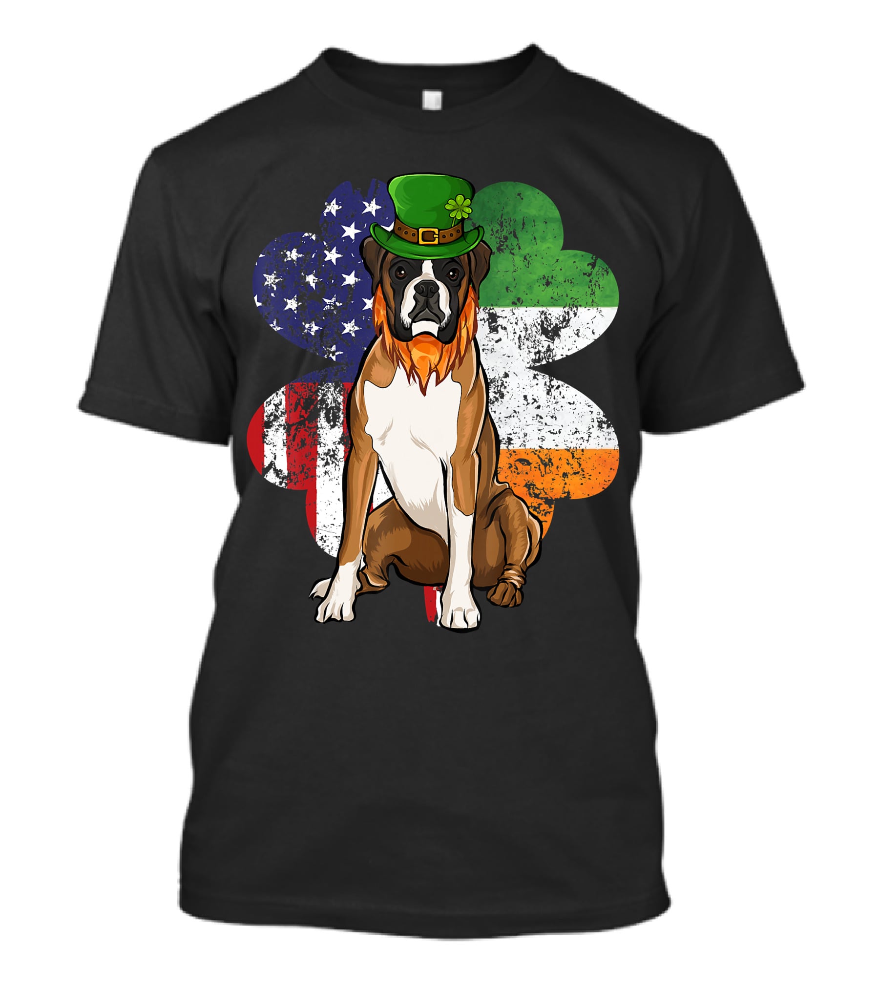 St Patricks Day Boxer Dog With Irish American Flag Shamrock T-Shirt