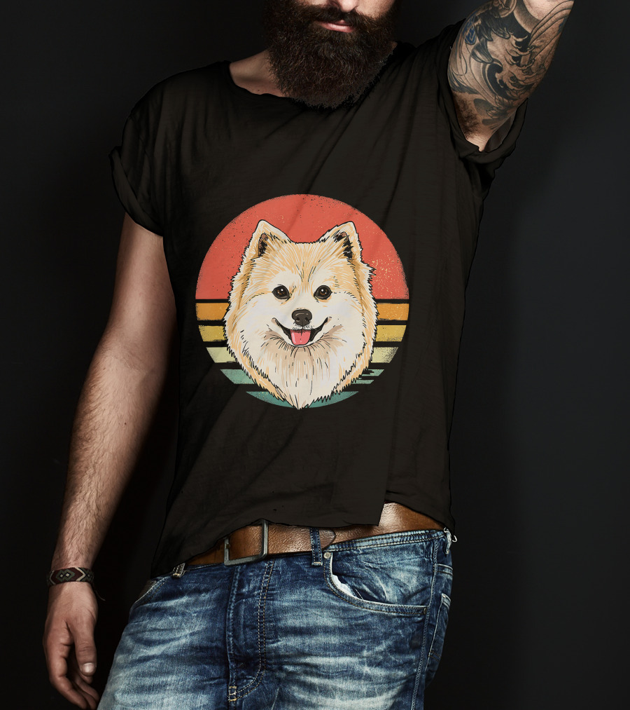 Retro Vintage Pomeranian Dog Breed Sunset Stripes T-Shirt