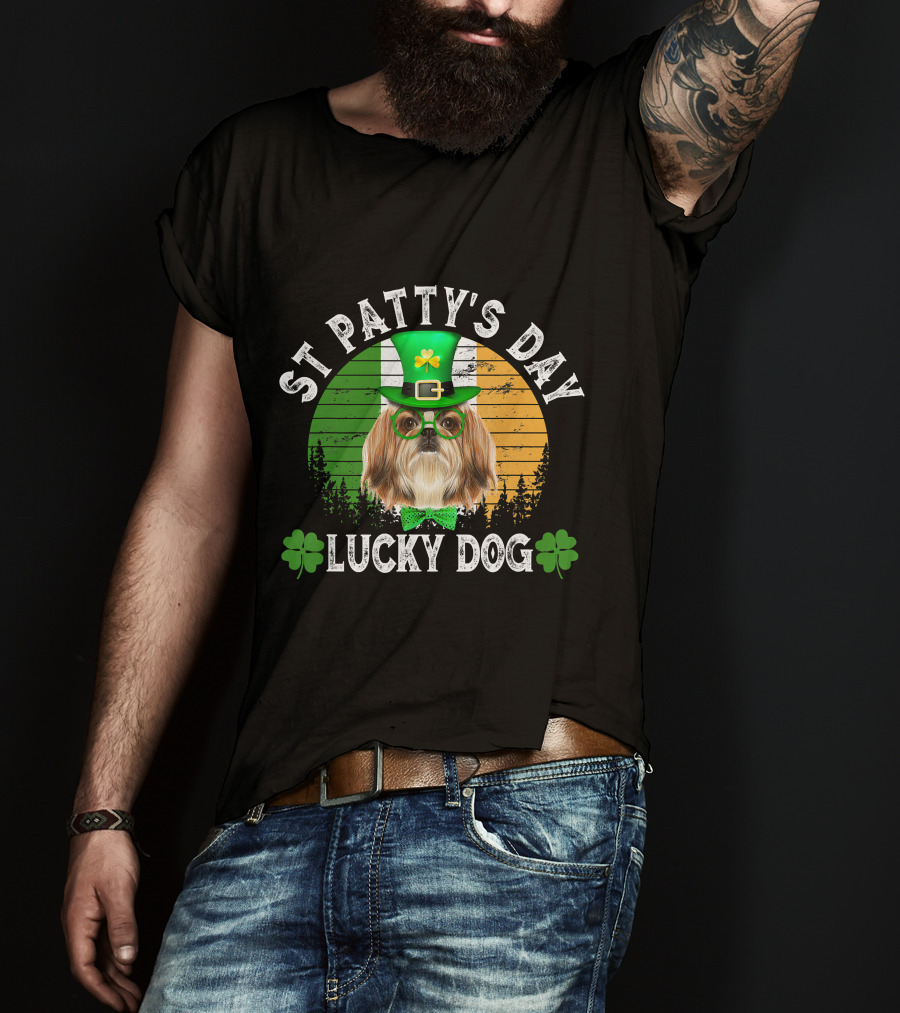 St Patty's Day Lucky Dog Shih Tzu Shamrock T-Shirt