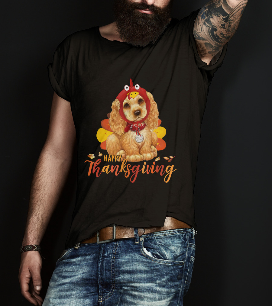 Cocker Spaniel In Turkey Costume Happy Thanksgiving T-Shirt